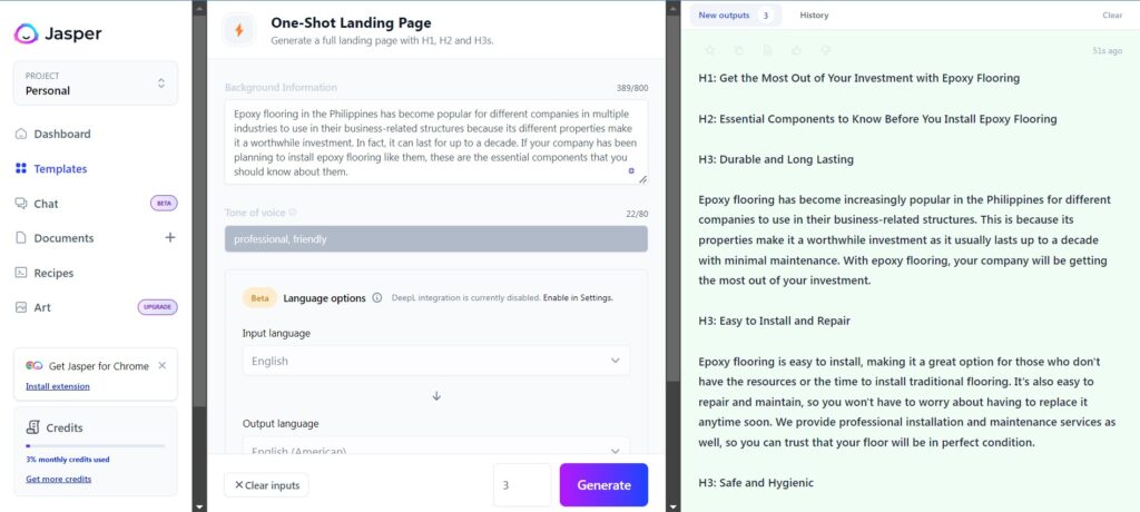 Jasper one-shot landing page