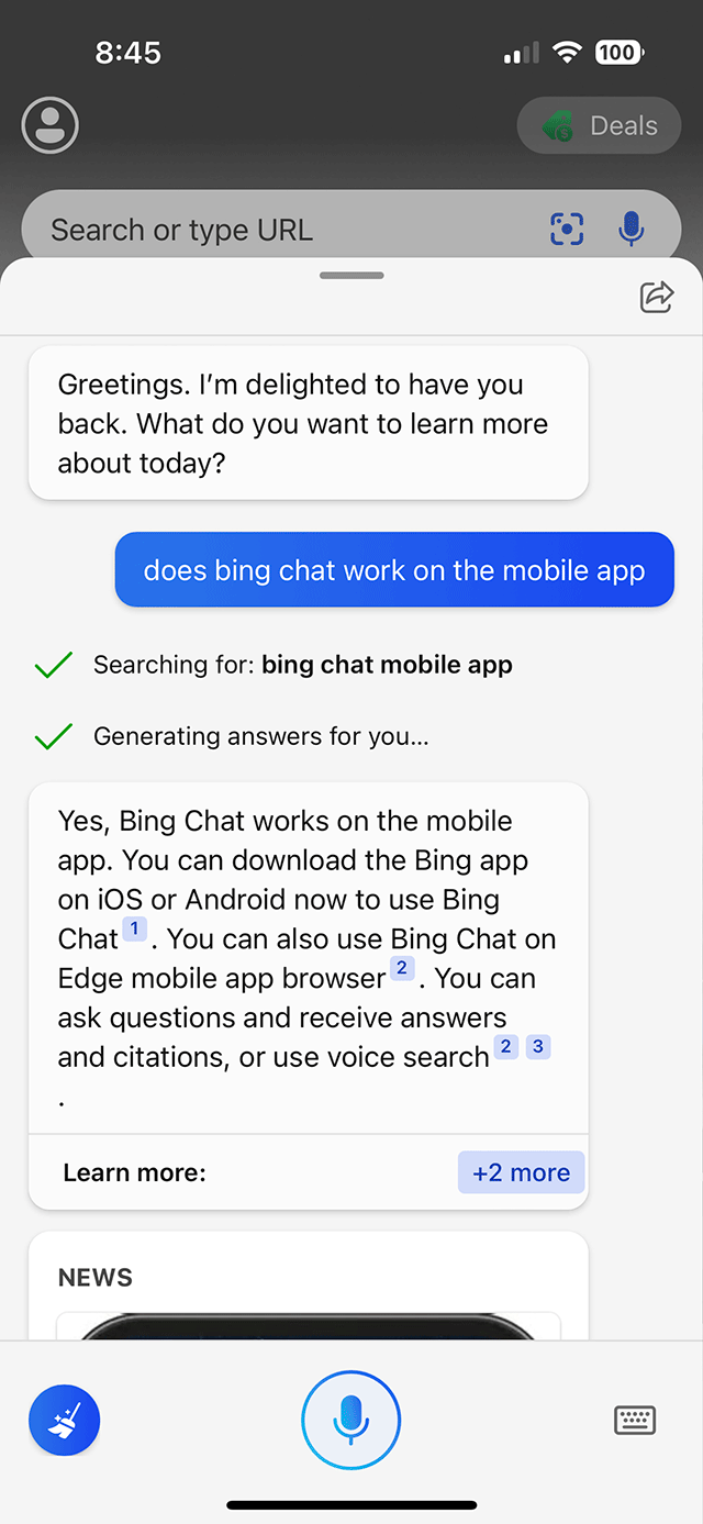 Bing Chat Mobile App