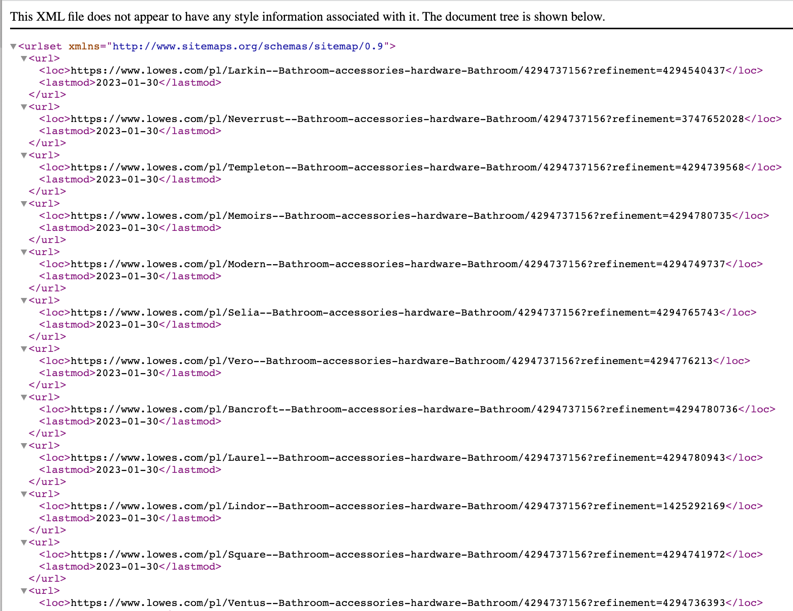 Sitemap of lowes.com