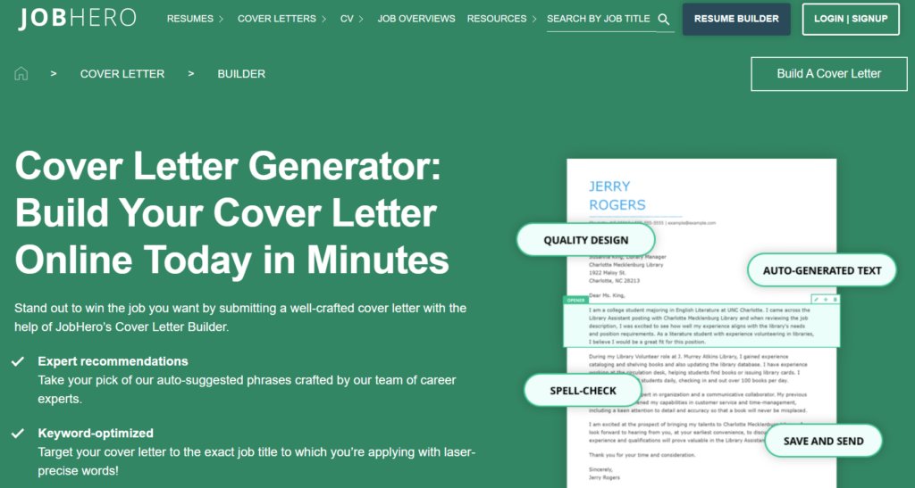 job hero cover letter generator