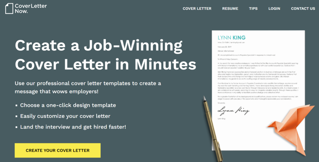 cover letter now - cover letter generator