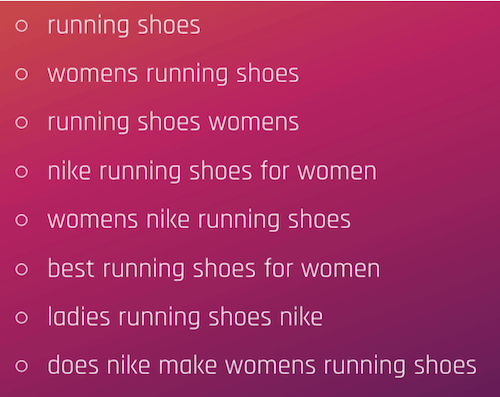 list of keywords related to womens runing shoes