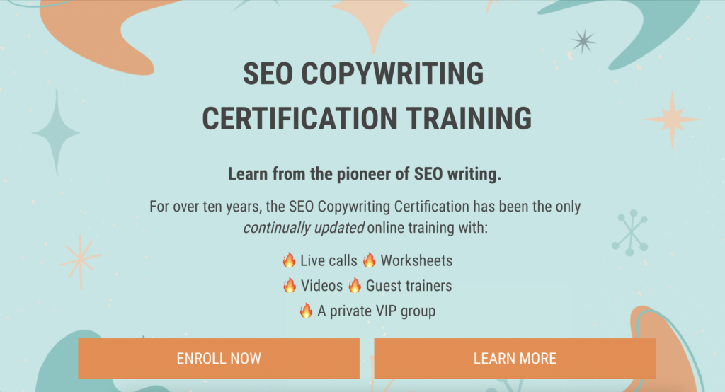 quick certifications that pay well - seo copywriting certification training homepage screenshot