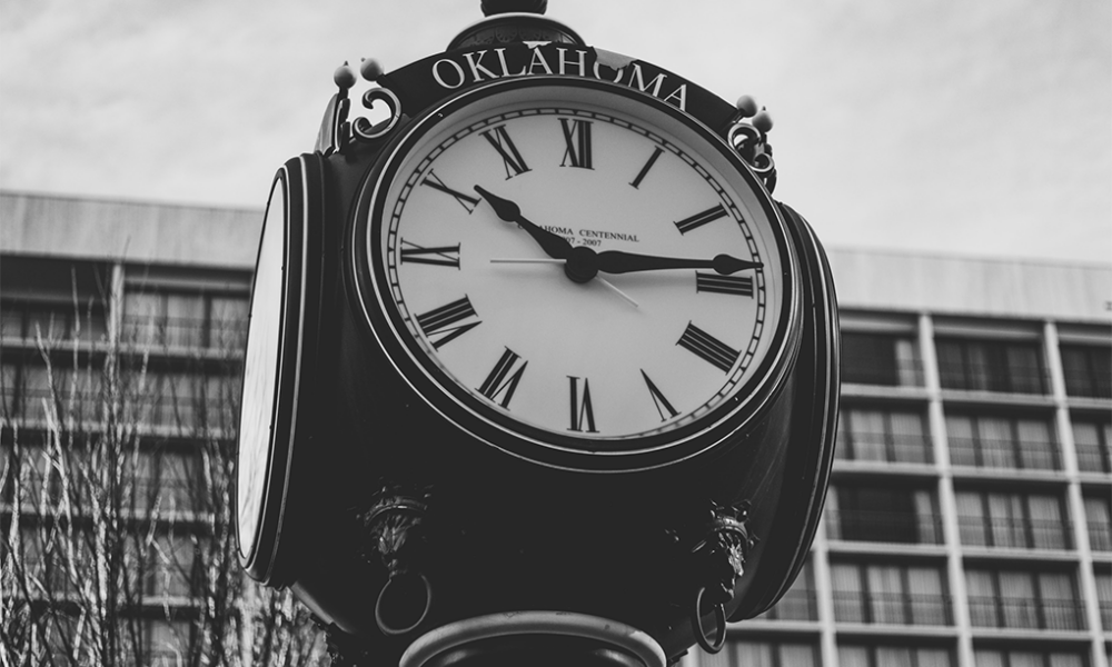 A historic clock in downtown Lawton Oklahoma