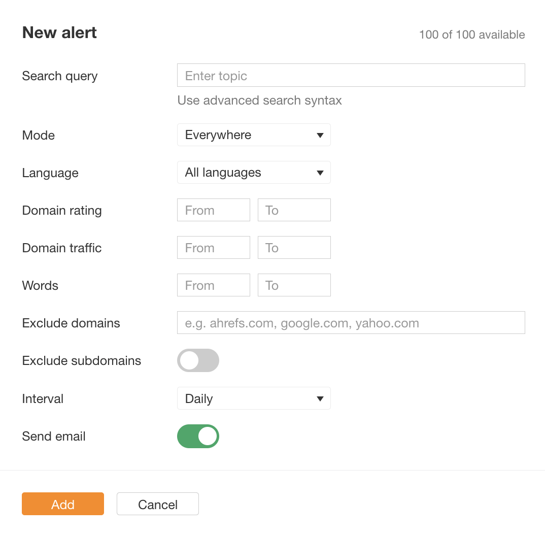 Alert settings, via Ahrefs Alerts
