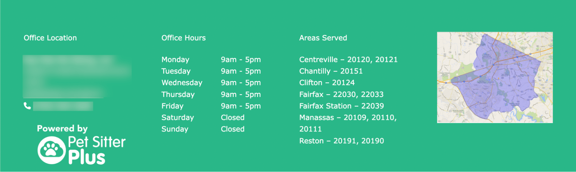 NAP and opening hours example, via Paw Pals
