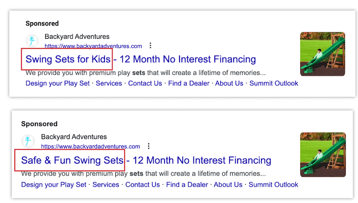 example of a google ads a/b test