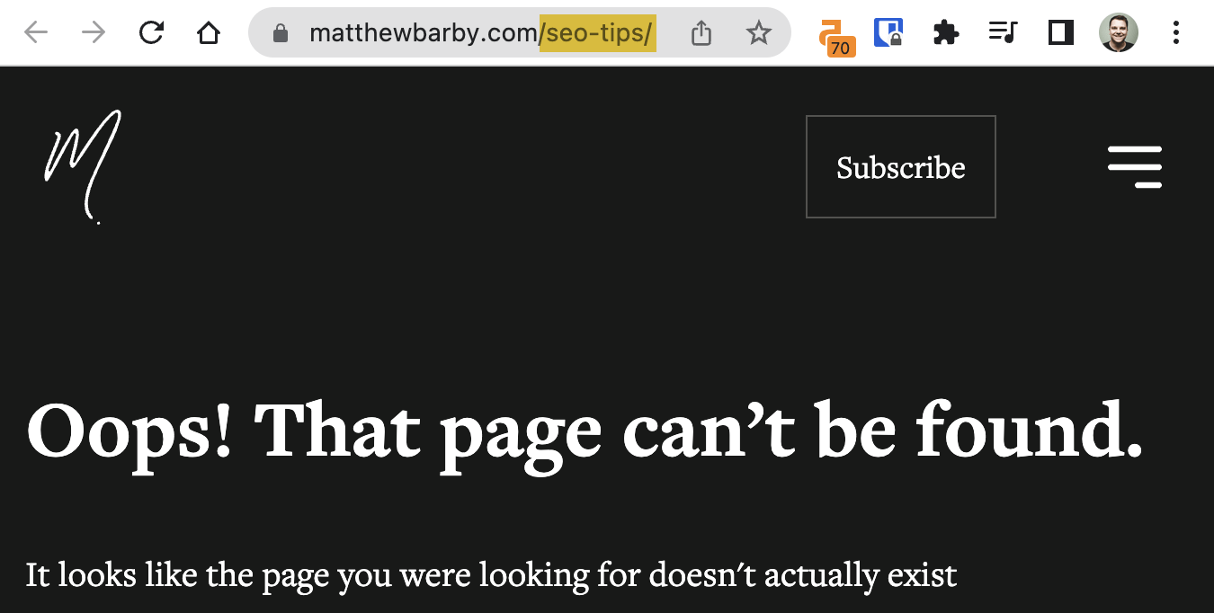 Example of a dead page
