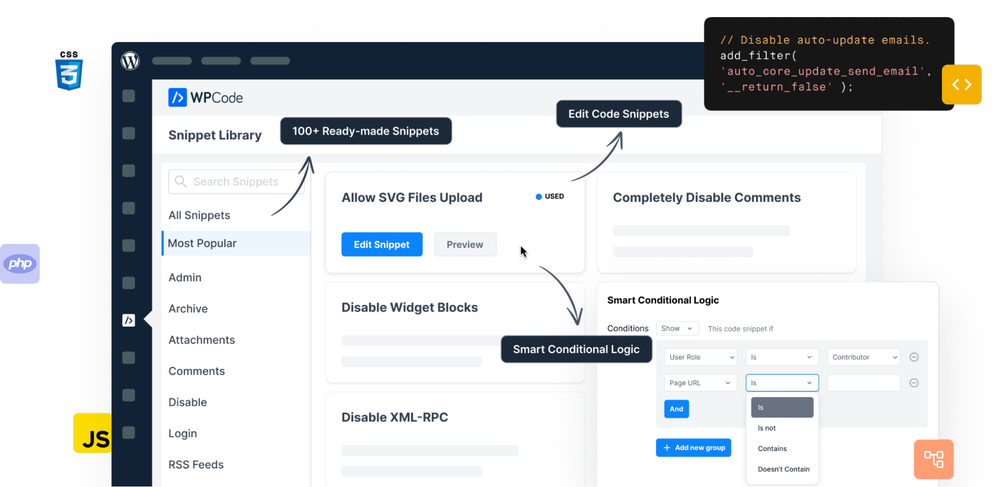 WPCode user interface explanation