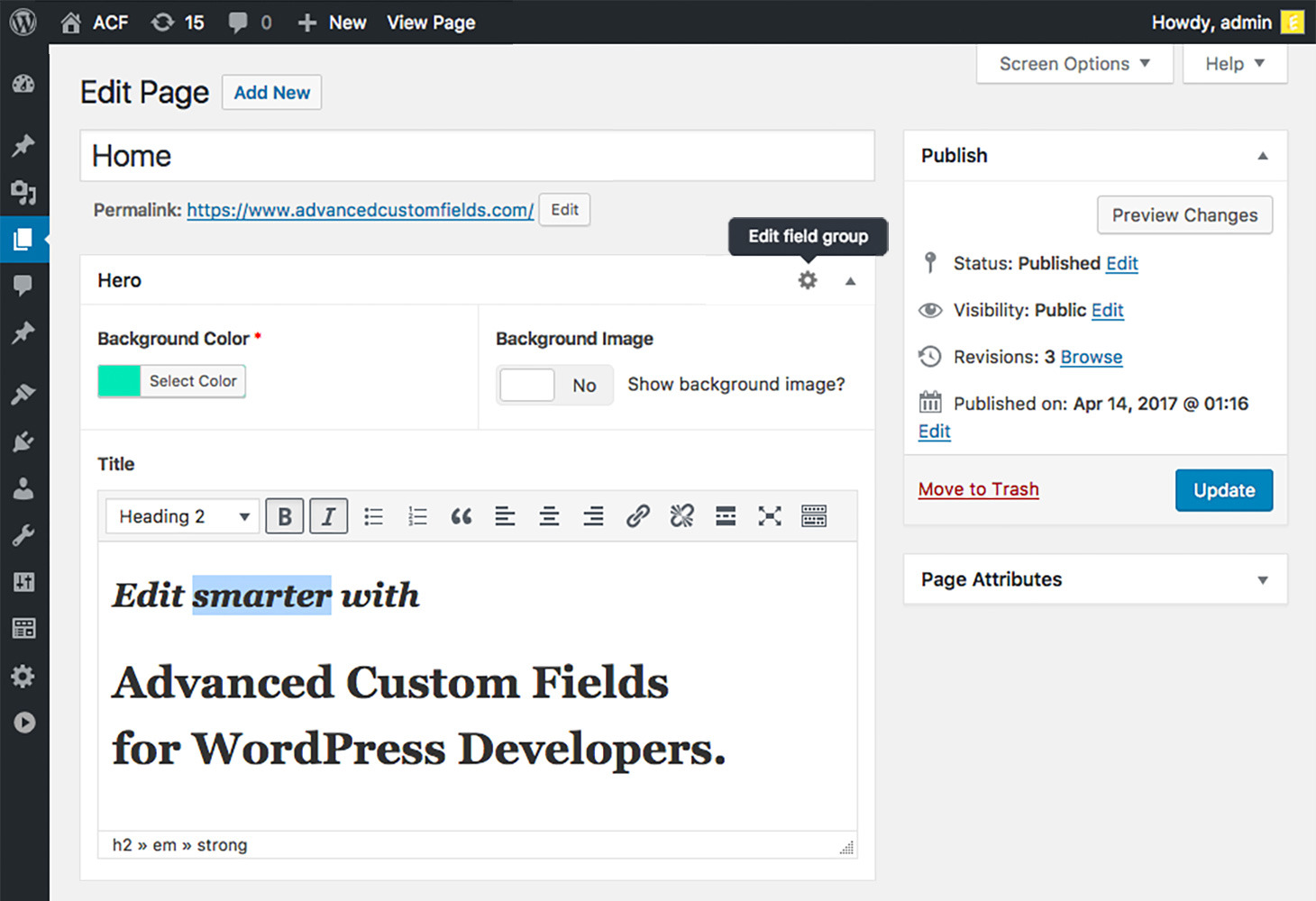 Advanced Custom Fields Pro WordPress UI