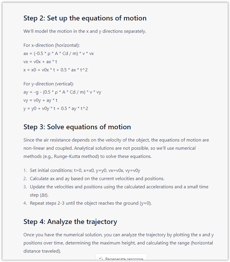 ChatGPT 4 equations of motion