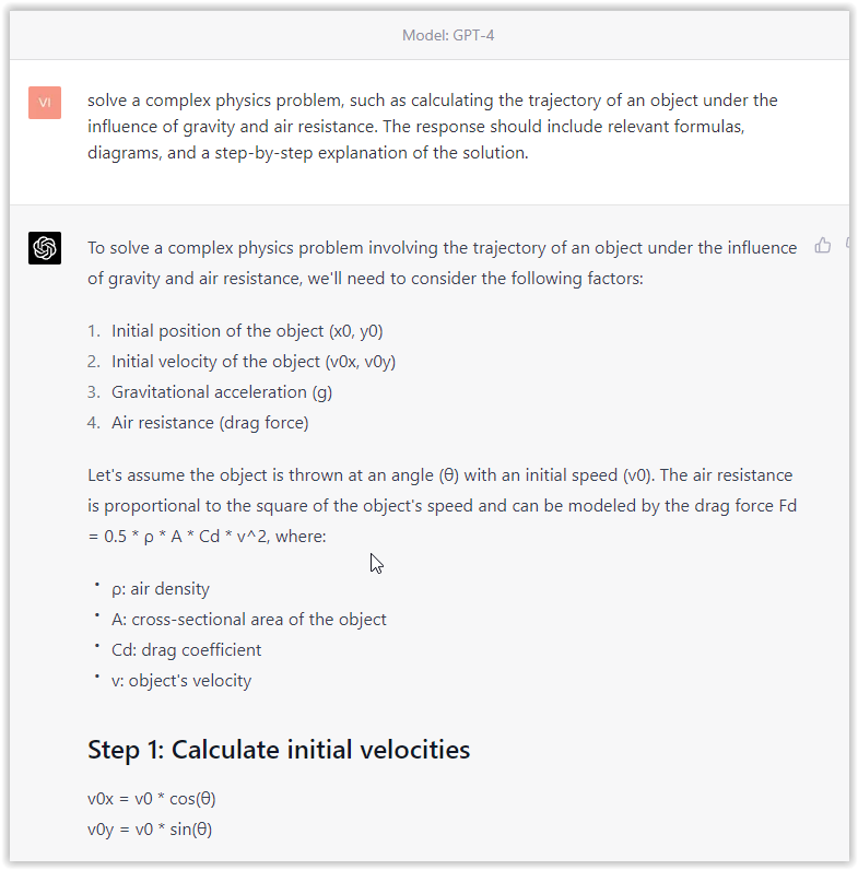 ChatGPT 4 complex physics problem