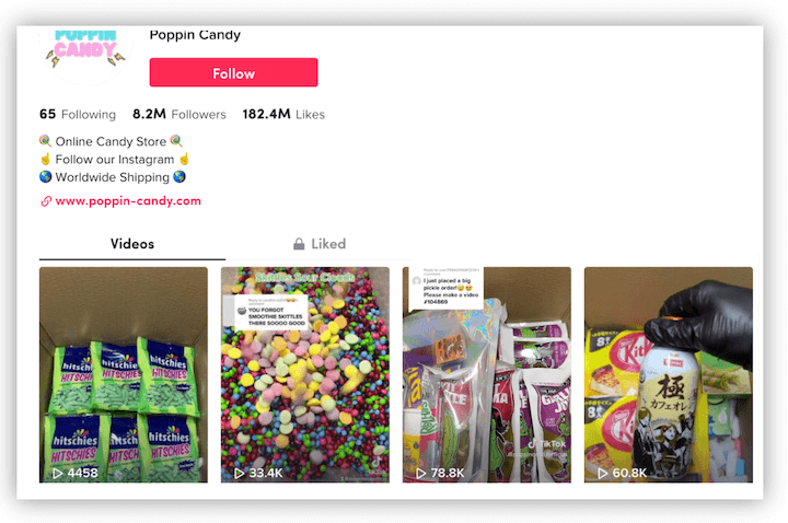 best ecommerce marketing strategies- poppin candy's tiktok account