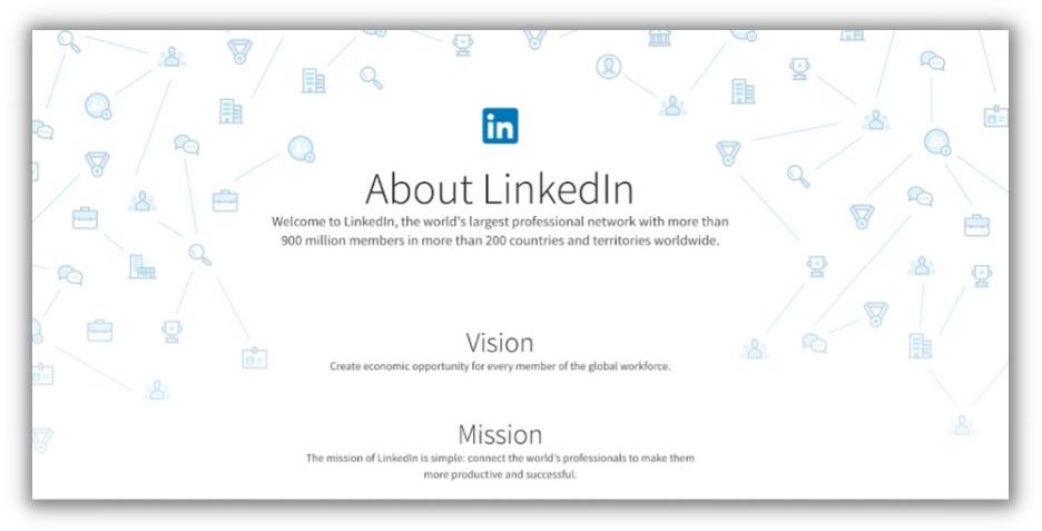 vision statement example from linkedin with their mission statement listed