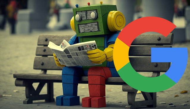 Google Robot Reading Newspaper On Bench