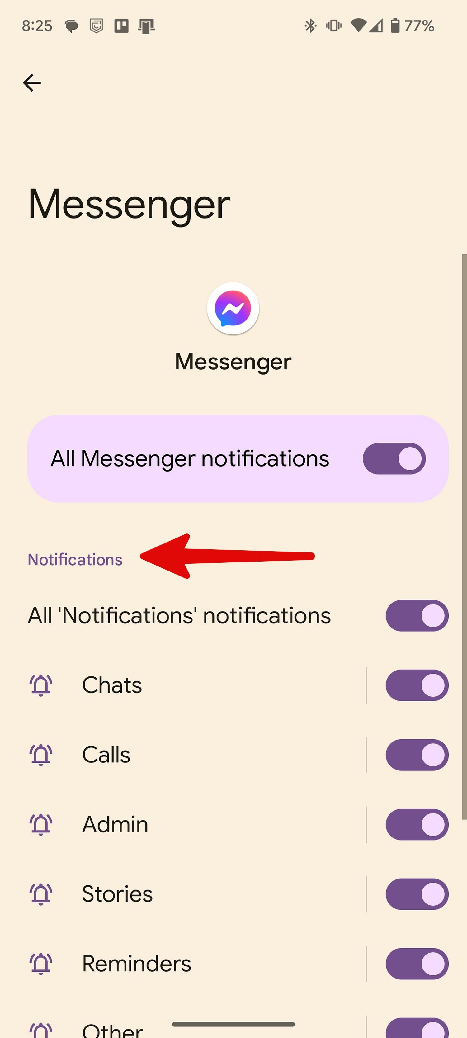 enable notifications on Messenger