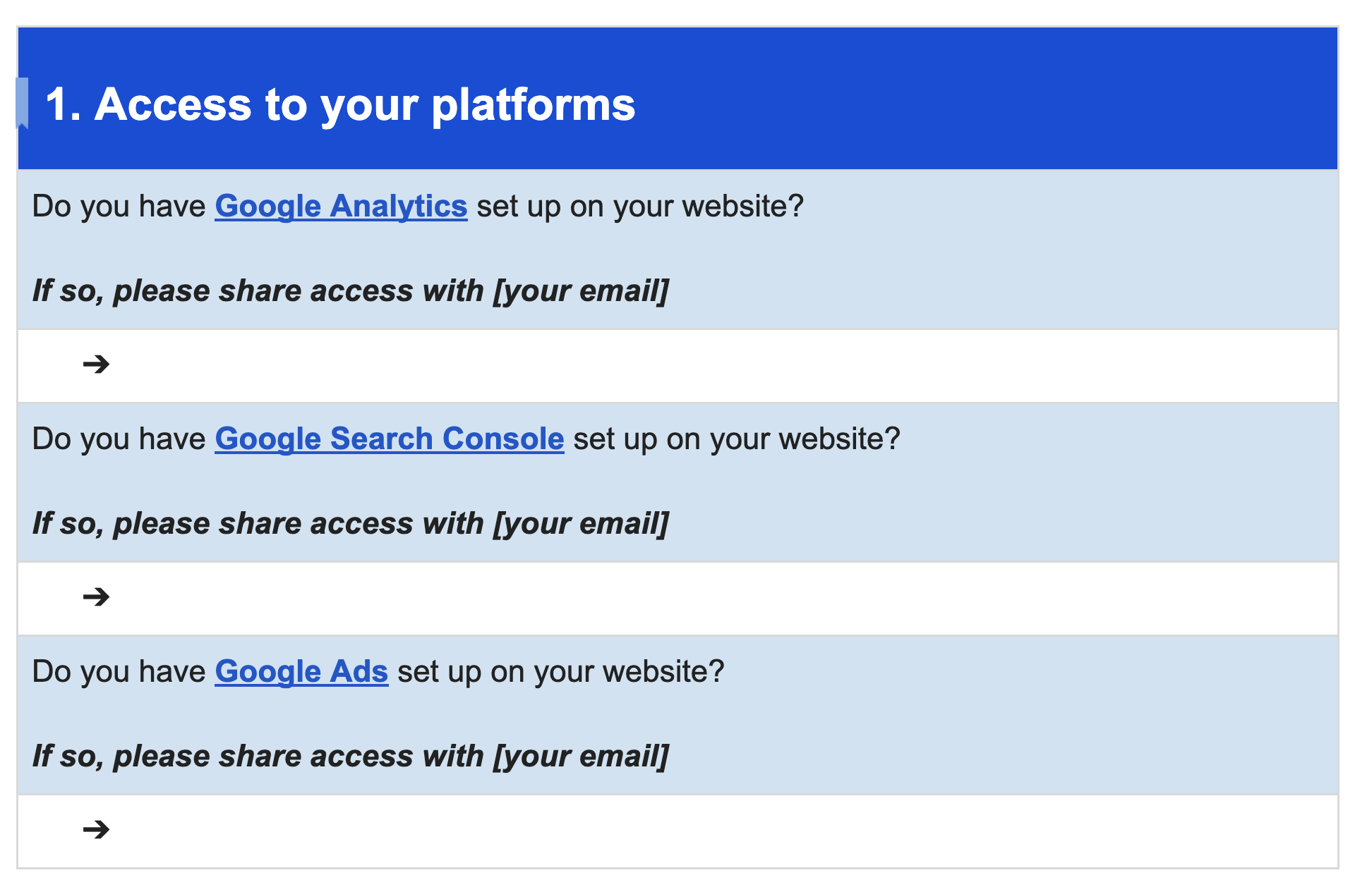 Getting access to platform questions