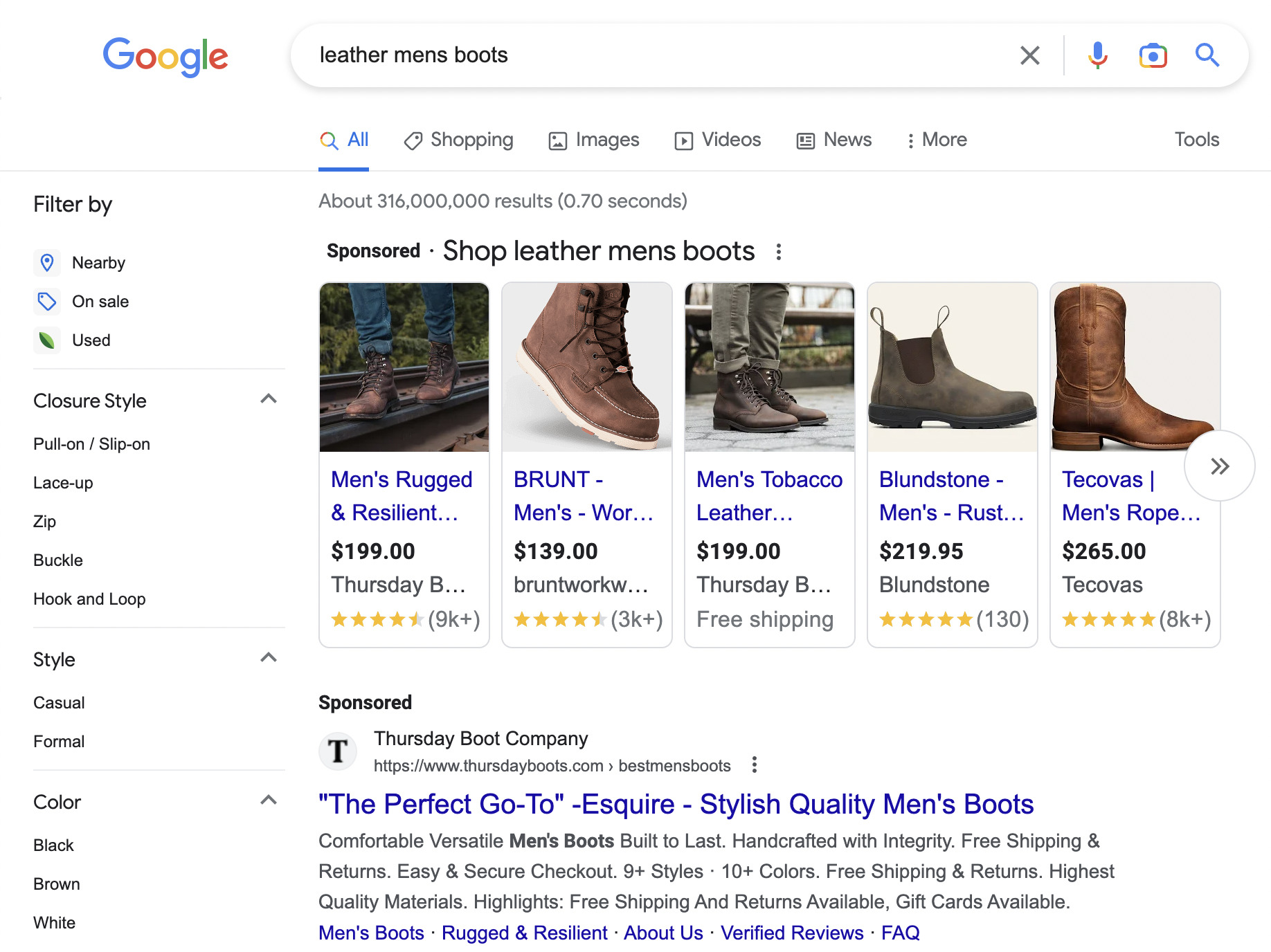 Google search results for "leather mens boots"