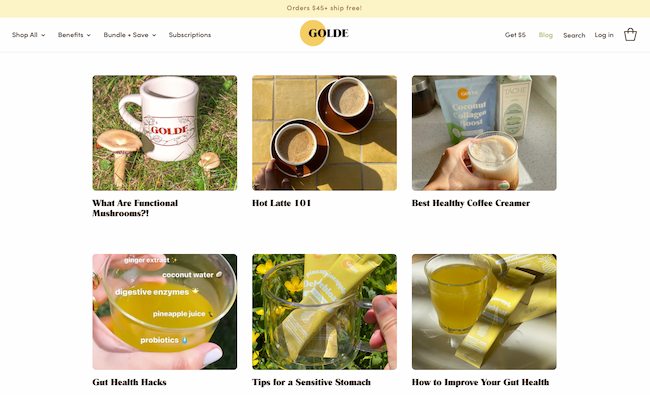 Blogs in websites design examples: Golde