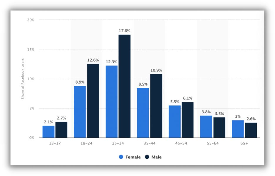 chart showing facebook users by gender