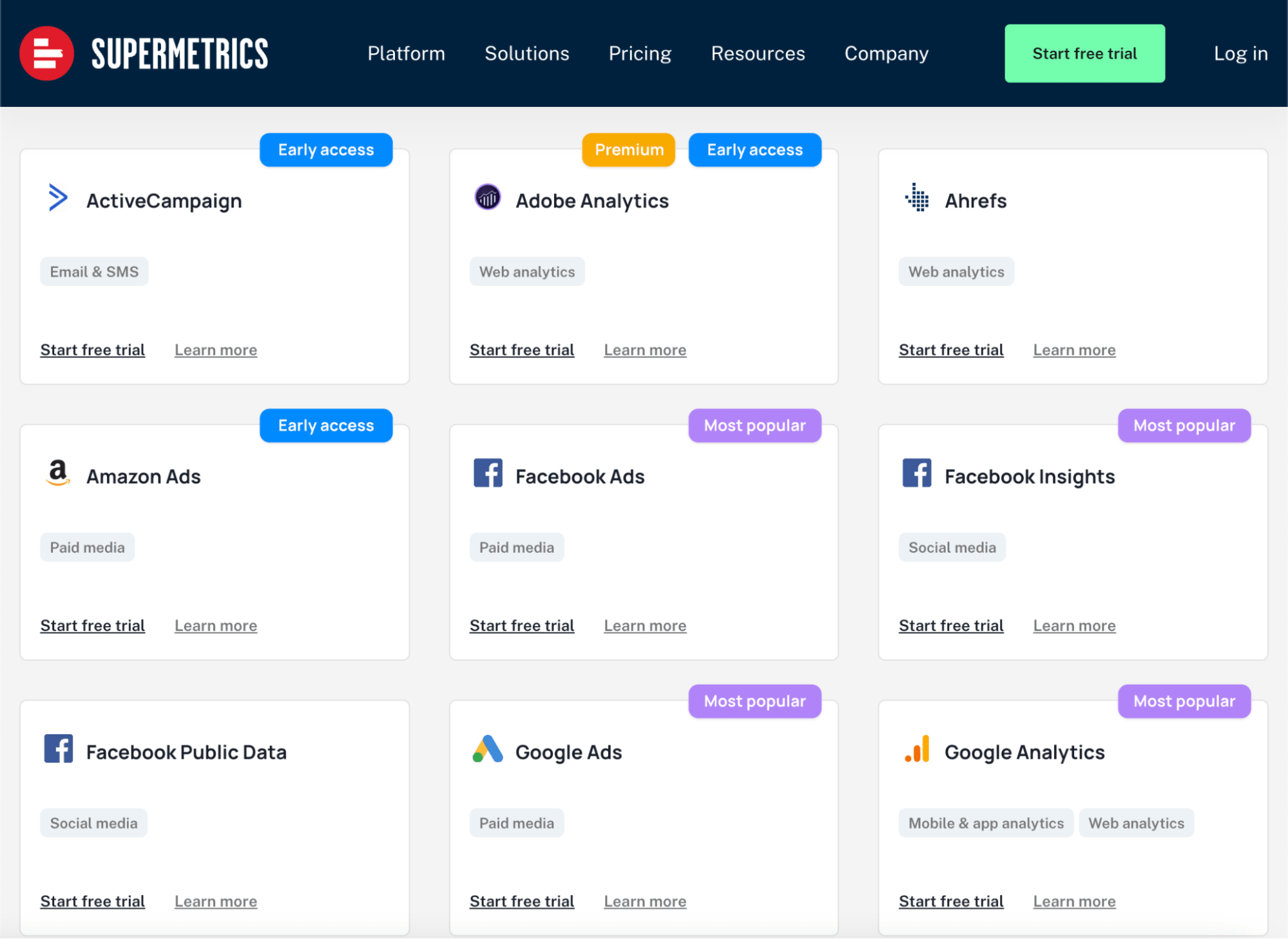 Supermetrics connectors, via Supermetrics
