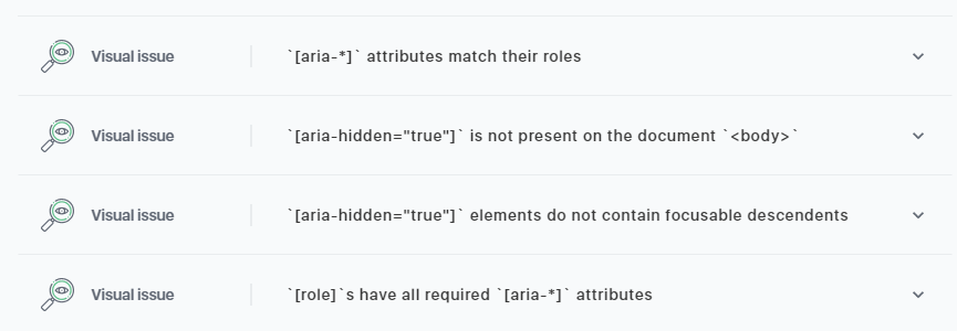 Accessibility Checker showing a list of issues