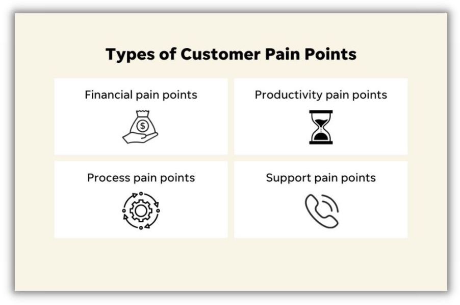 shows the different types of customer pain points