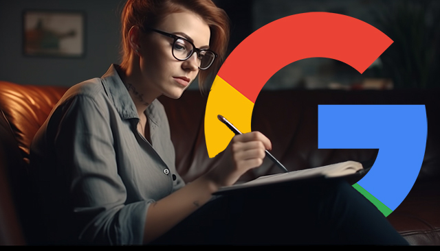 Kvinna skrivsoffa Google Logotyp