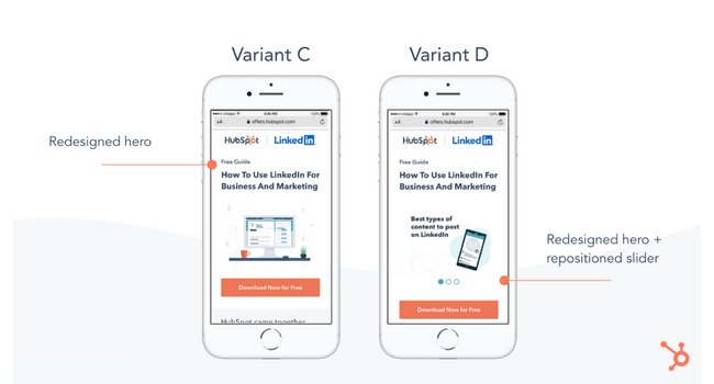 A/B testing examples: HubSpot mobile, C & D