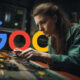 Woman Tinkering Fix Google Logo