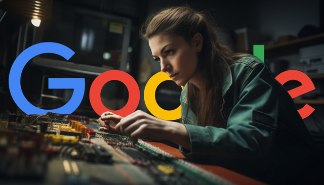 Kvinna tinkering Fix Google Logotyp