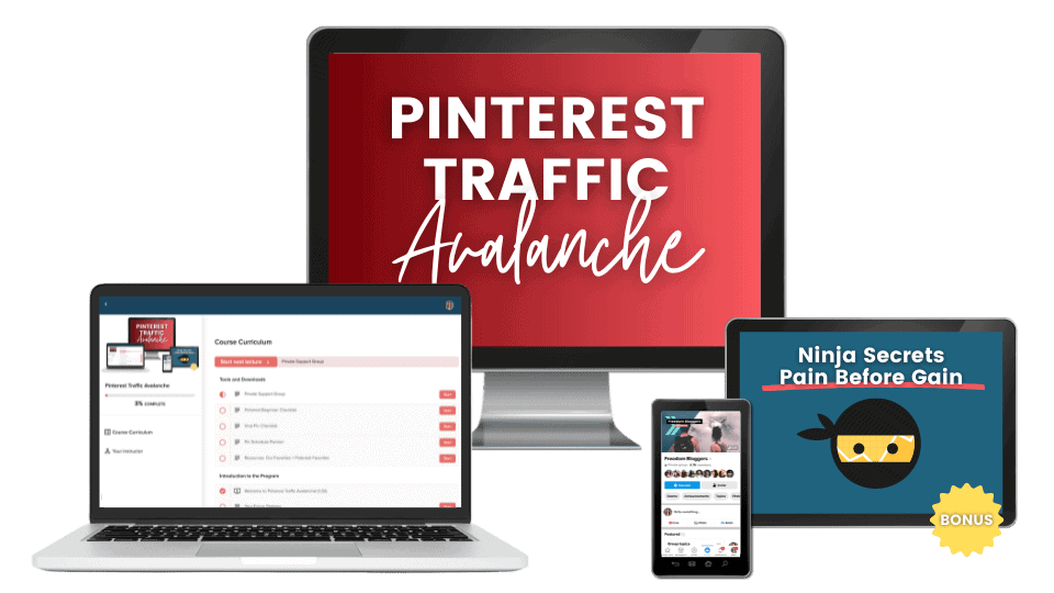 computer with pinterest traffic avalanche logo