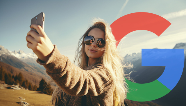 Kvinna Selfie Mountain Google-logotyp