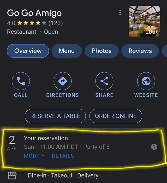 Google Local Booked Reservations