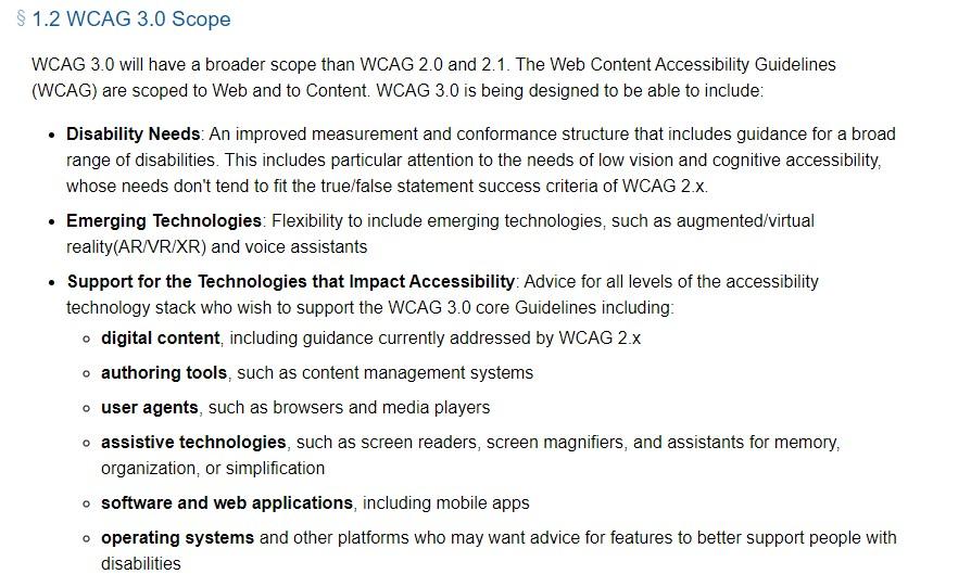 WCAG 3.0 proposed guidelines