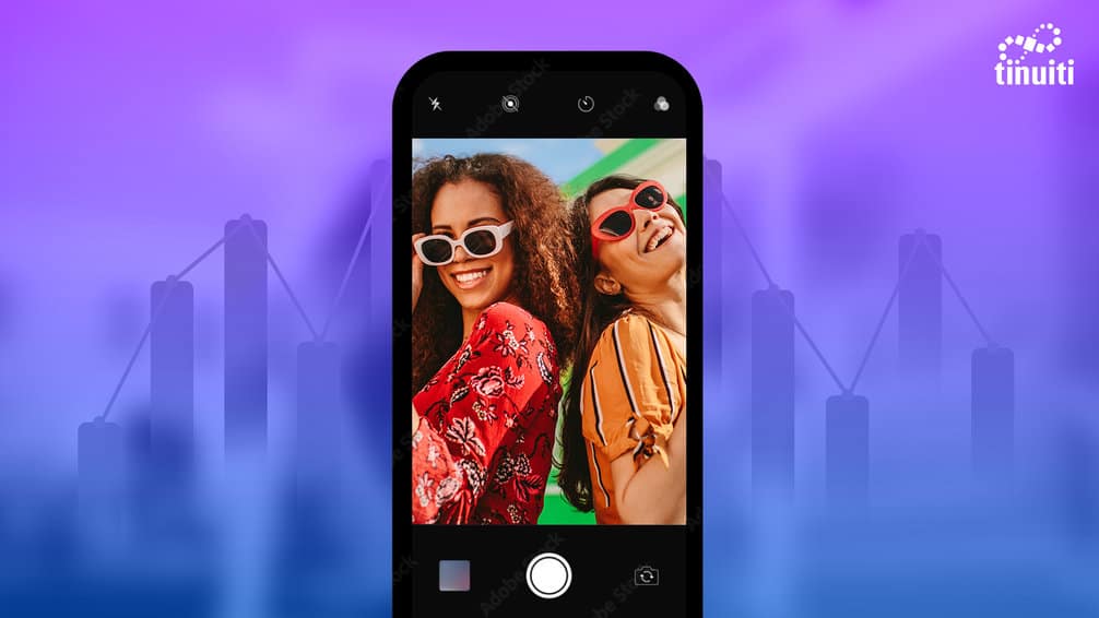 Graphic with phone screen showing two Amazon influencers smiling