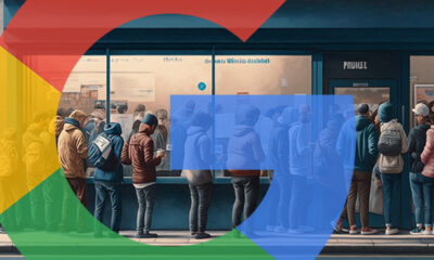 Google Logo Overlayed Store Fronts Lines People