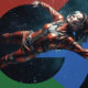 Woman Space Suit Floating Google Logo