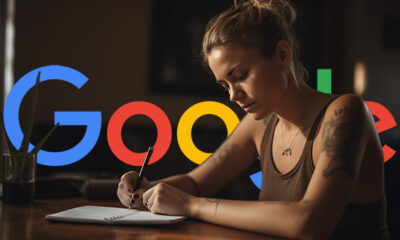 Woman Writing Google Logo