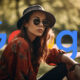 Woman Thinking Park Bench Google Logo