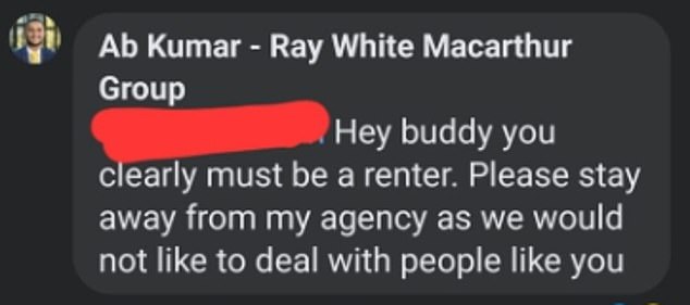 After a user wrote that he was 'artificially inflating house prices during a period of high inflation', Mr Kumar response (above) angered tenants to the point he is now suspended