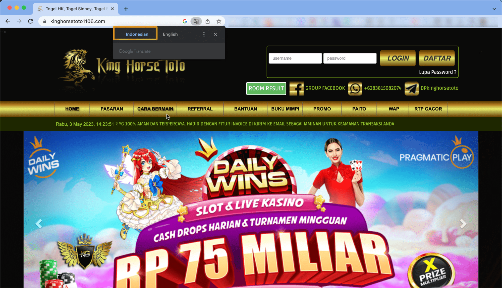 Indonesian casino site that was in the top traffic drivers list for Linktree
