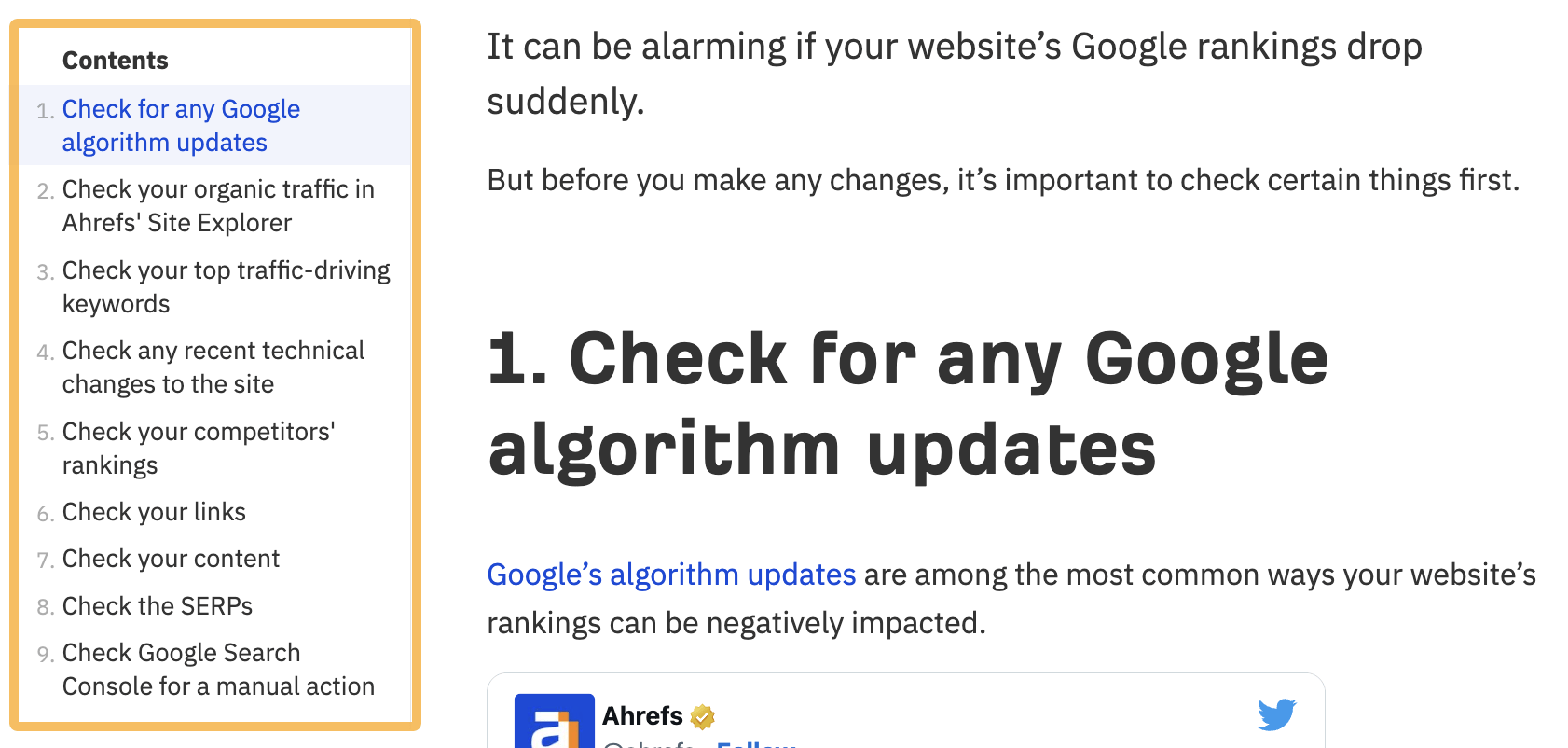 Table of content, via Ahrefs Blog
