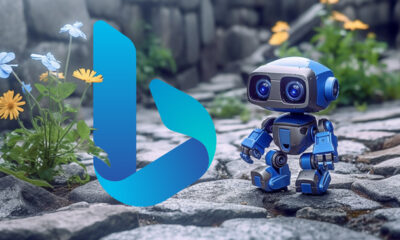 Blaue Roboter-Bing-Logo-Blumen