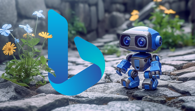 Blue Robot Bing Logo Flowers