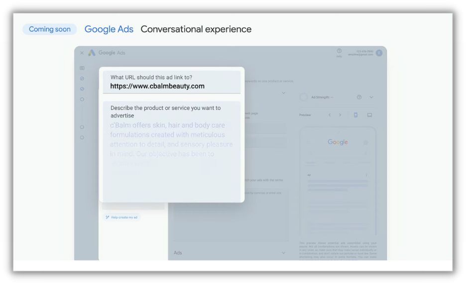 screenshot from google marketing live 2023 presentation - showing conversational experience