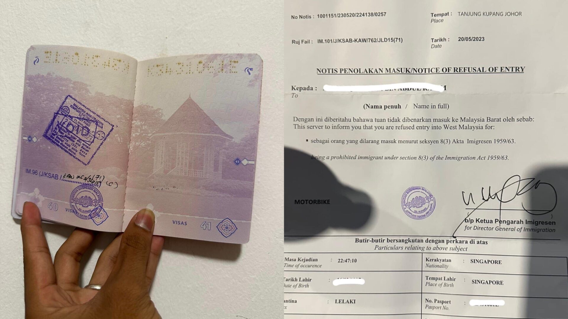Singaporean couple banned from Malaysia after challenging passport stamping procedures