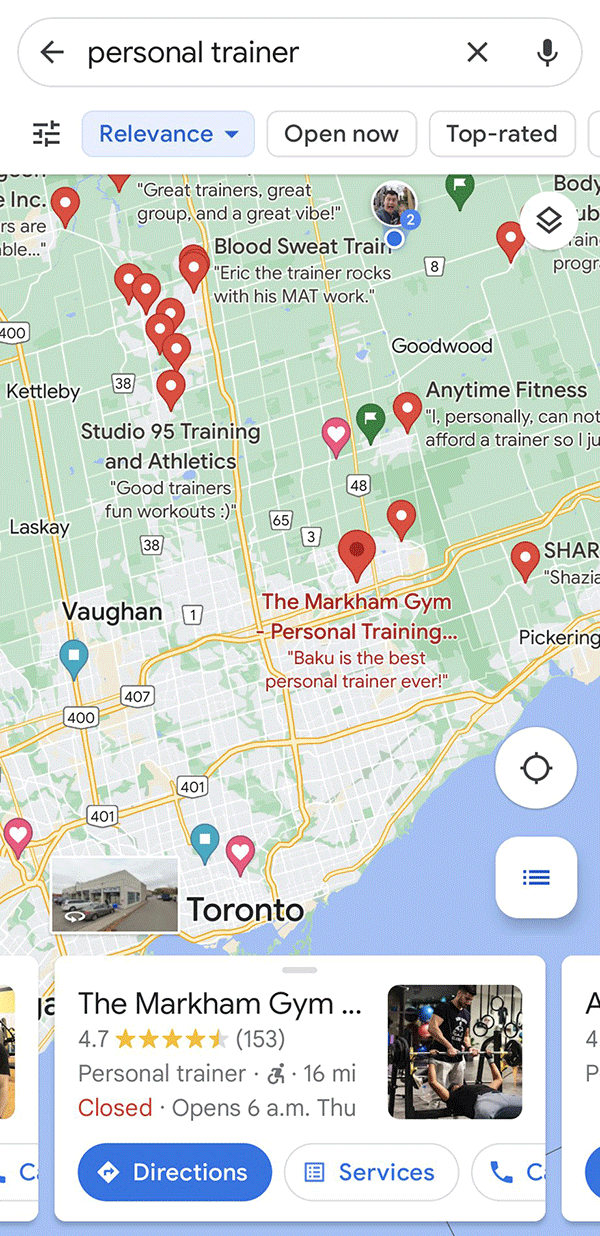 Google Maps Results Services Button