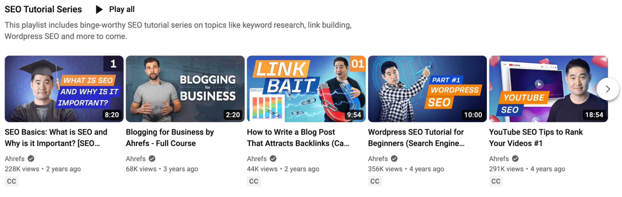 Ahrefs' YouTube SEO tutorial series