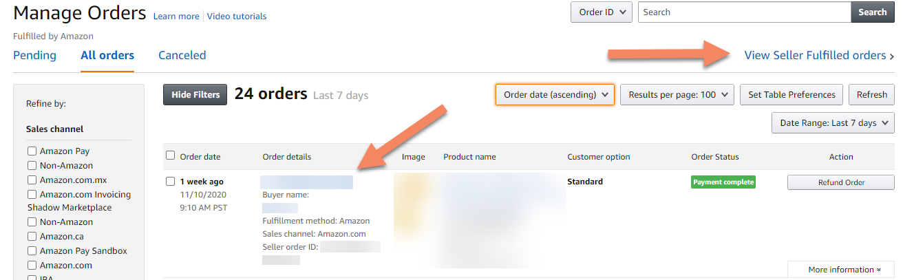 Manage orders from Amazon
